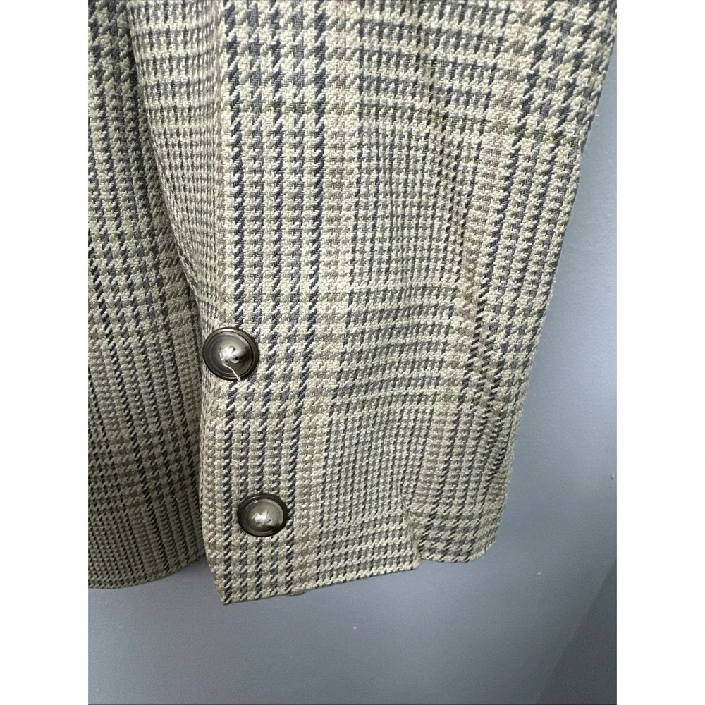 Vintage Talbots Blazer Womens Size 10 Beige Plaid Button Lined Silk Blend USA